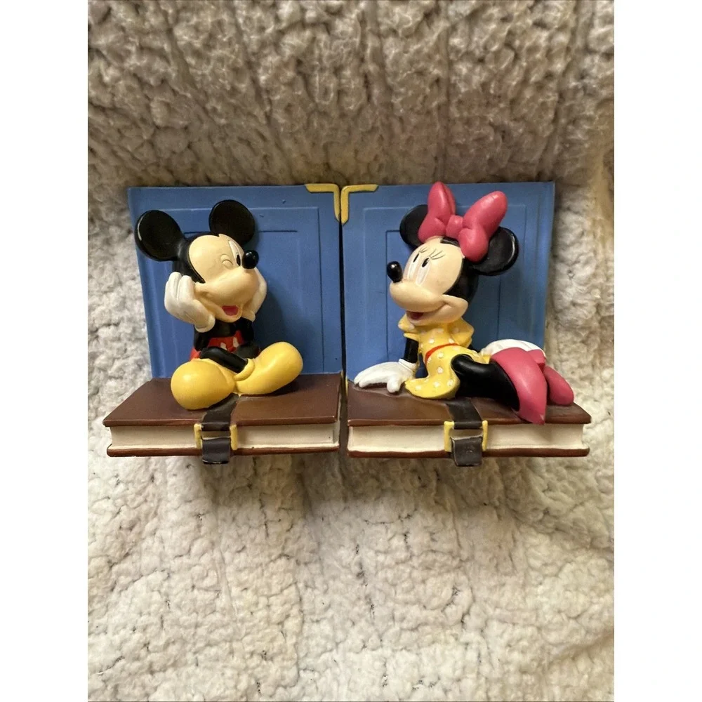 Vintage Mickey & Minnie Mouse Bookends Walt Disney Book Ends Straps Blue